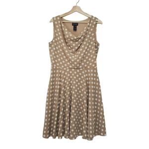 Enfocus Studio | Neutral Polka-dot Drapey Front Fit and Flare Dress